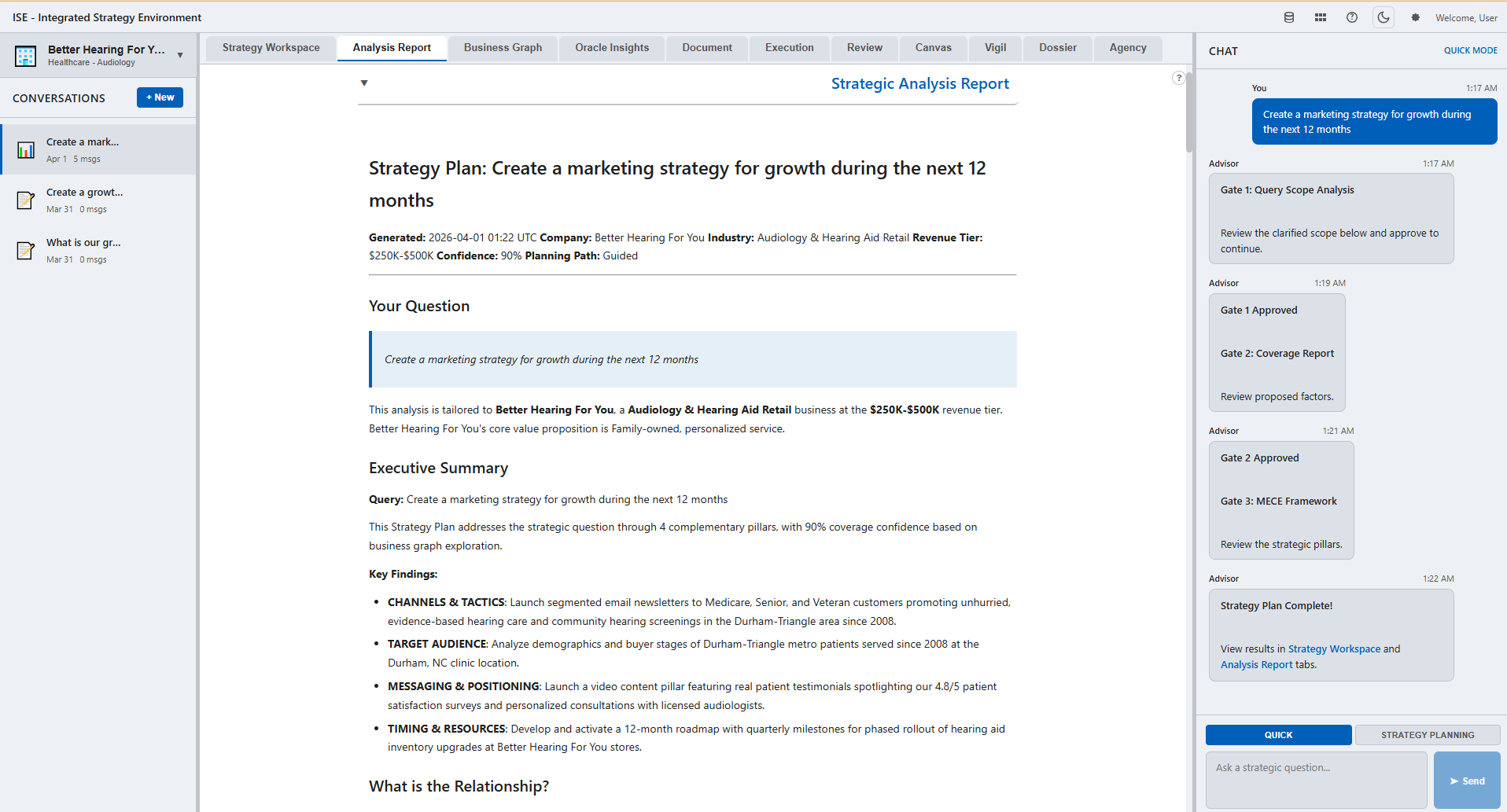 OMAP strategic advisory dashboard showing AI-powered insights and planning tools